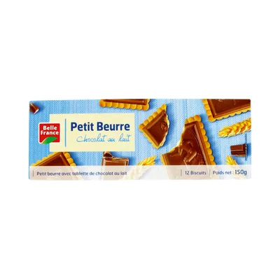Keks Sa Maslacem Preliven Mlečnom Čokoladom Sa Lešnicima Petit Beurre Belle France 150 g