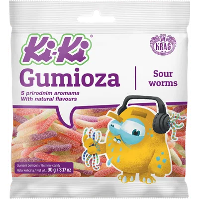Bombon Ki-Ki Gumeni Sour Worms Kraš 90 g