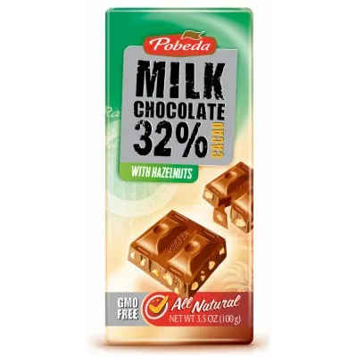 Čokolada Mlečna 32% Kakao Sa Lešnicima Pobeda 100 g