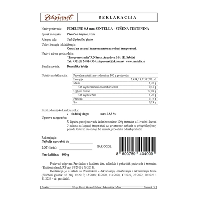 Testenina Sentella Fida 400 g