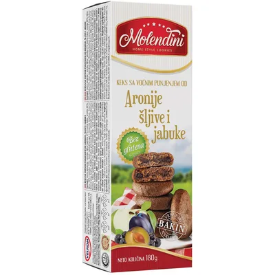 Keks Bez Glutena Sa Voćnim Punjenjem Aronija Šljiva I Jabuka Molendini 180 g