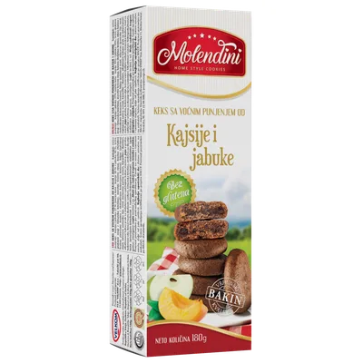 Keks Bez Glutena Sa Voćnim Punjenjem Kajsija I Jabuka Molendini 180 g